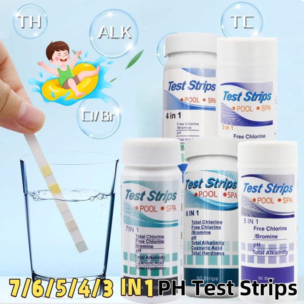 3/4/5/6/7 in 1 Swimming Pool PH Test Strips SPA Swimming Pool Water Tester Paper Hardness Tool for Chlorine Bromine Pool Acces view 3