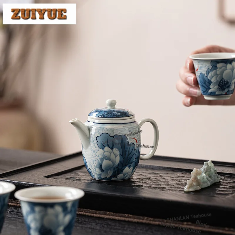 Blue And White Porcelain Teapot Retro Tea Infuser Pot Tea Soaking Kettle With Strainer Chinese Tea Set Supplies Decoration Craft