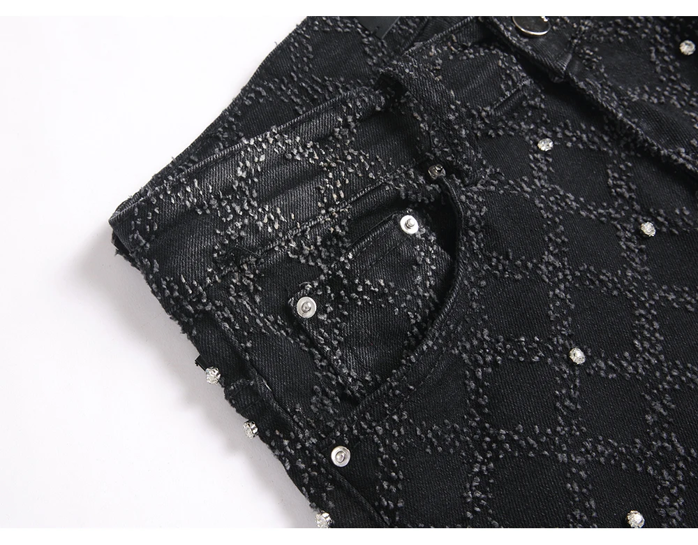 Herren Crystal Bootcut Jeans Punk Schwarze Stretch-Denim-Hose Nietenverzierte Schmale Schlaghose Modische Bootcut-Hose – Detail 6