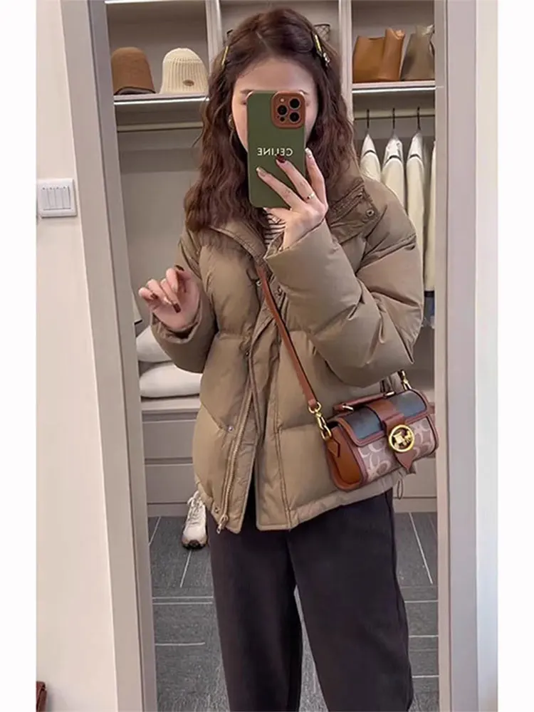 

American Sle Stand Collar Thiened Bread Coat Women's Winter ort Cotton Jaet Korean Sle Loose Fit Long Sve Zipper