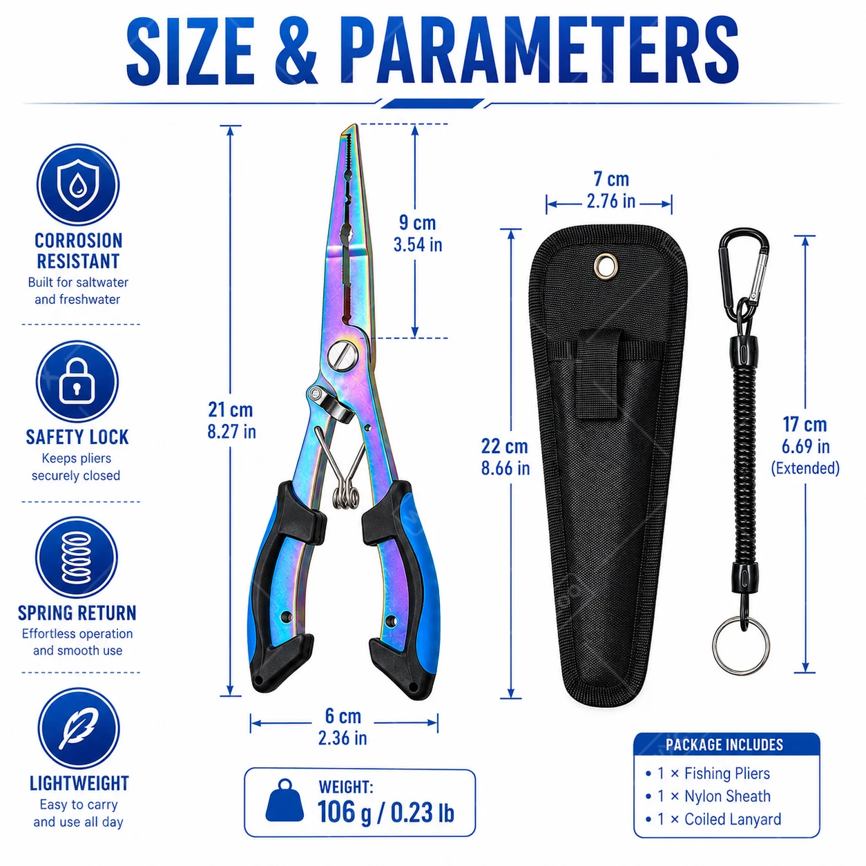 WXCOO Multifunctional Fishing Pliers Aluminum Alloy Hook Remover Split Ring Opener PE Line Cutter Fish Lip Gripper with Lanyard