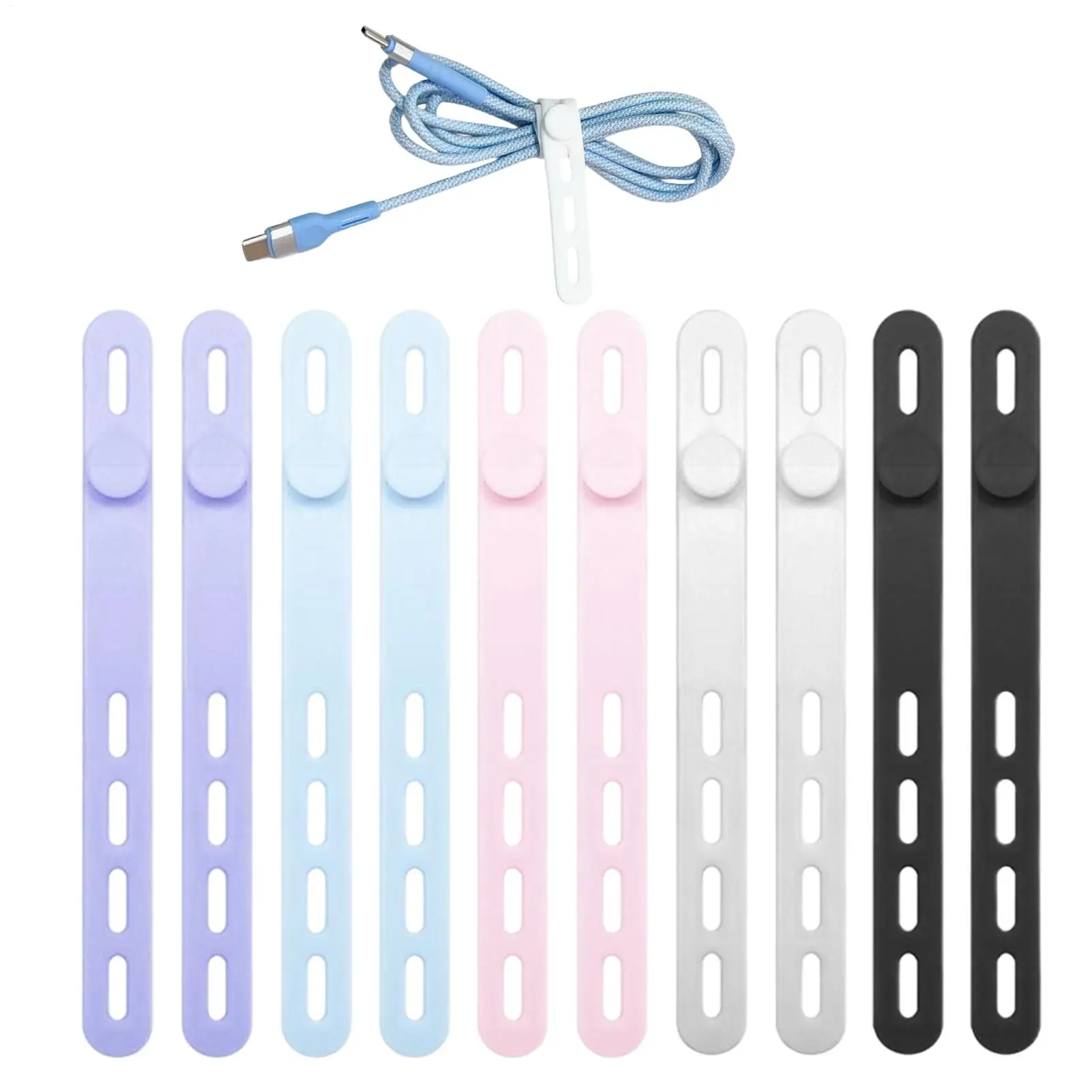 Silicone Cord Ties 10Pcs Reusable Cable Organizer Wraps for Charging Cable Headphone Earbuds Electronics Desk Storage Management