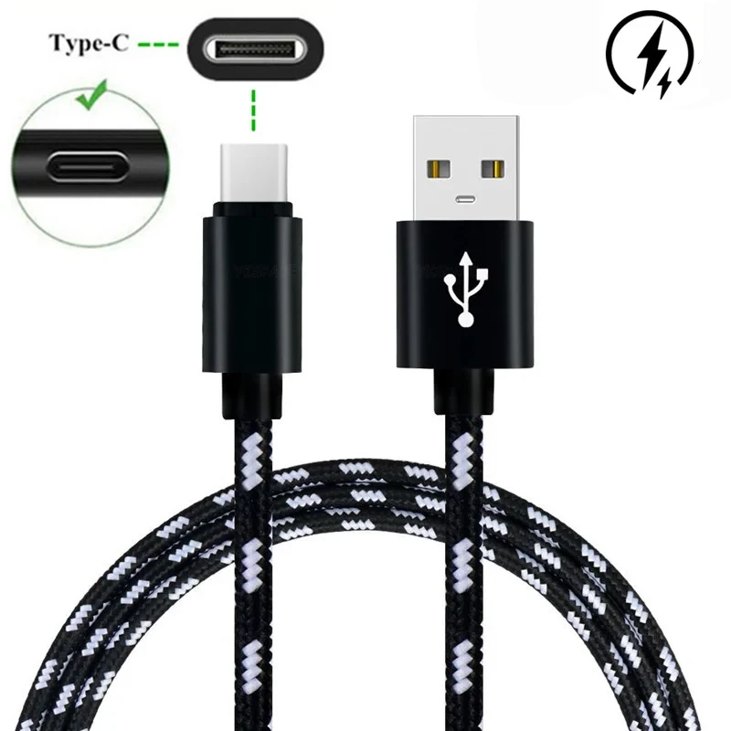 

1M 2M 3M Braided Fabric 2A Fast Charging Data USB Type C Cable for Samsung Huawei Xiaomi honor Oneplus Android Cell Phone