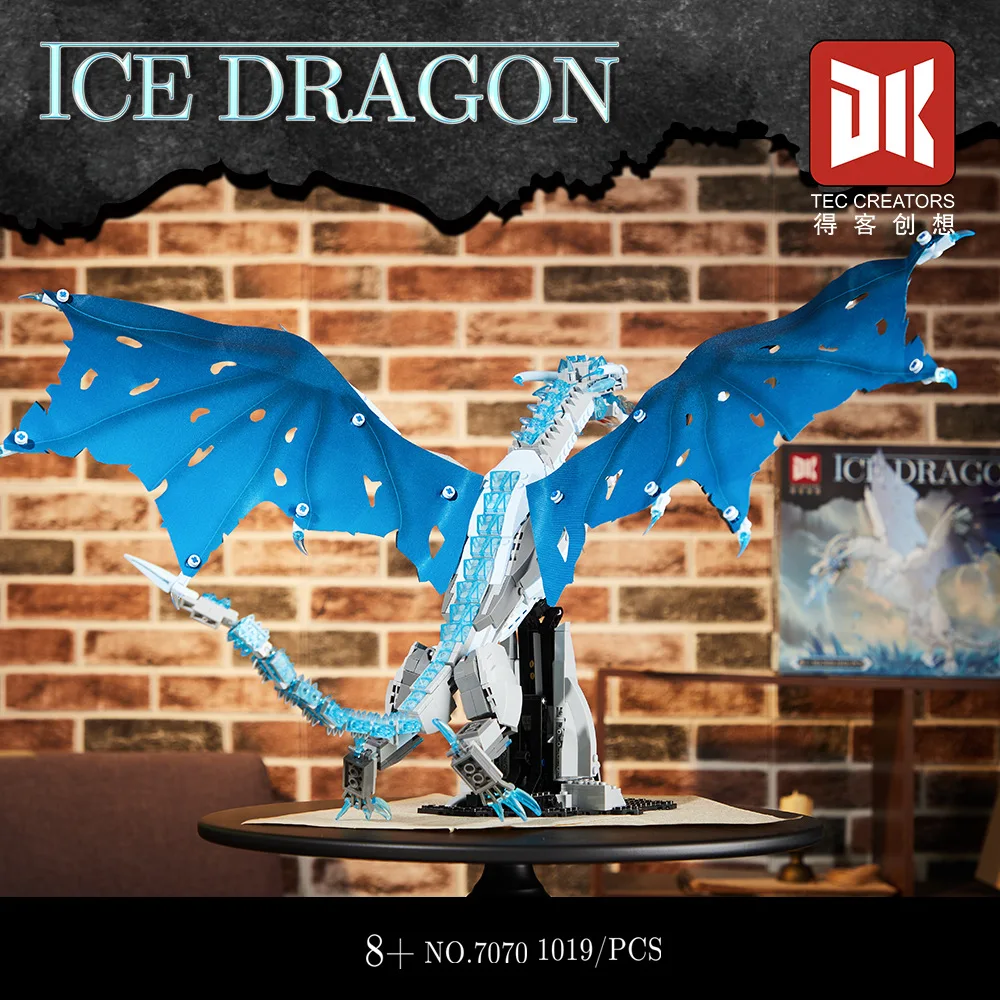 En STOCK 7070 7071 MOC dragón de hielo y dragón de fuego bloques de construcción modelos de juguete para ensamblaje para niños conjunto de regalo de Navidad