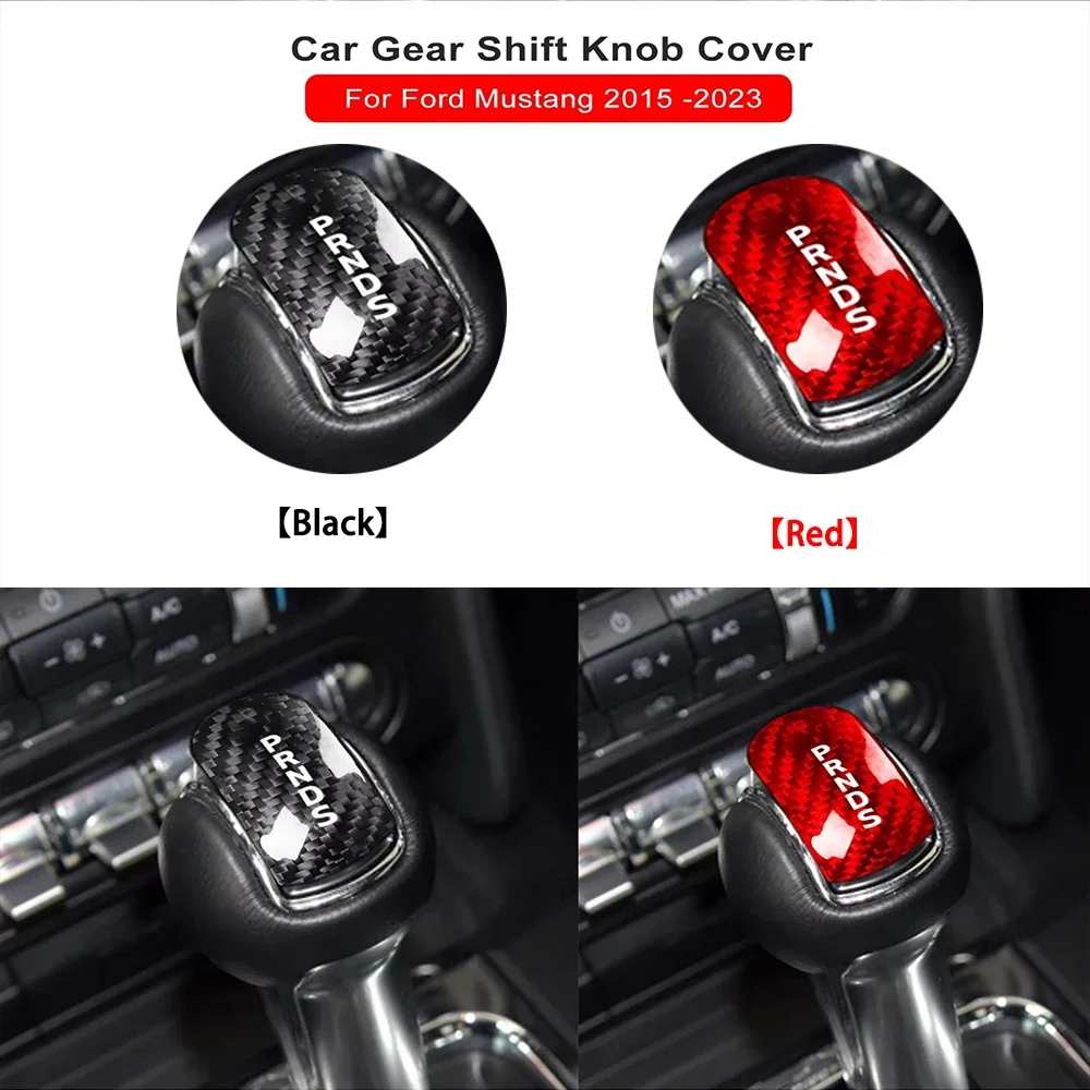 For Ford Mustang 2015 2016 2017 2018 2019 2020 2021 2022 2023 Car Gear Shift Knob Cover Head Trim Accessories Carbon Fiber