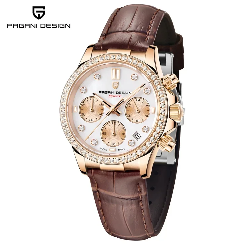 Pagani Design Men's Luminous 100M Waterproof Watch PD-1730: Synthetic Sapphire Glass, Japan TMI.VD55 Movement, Leather Strap
