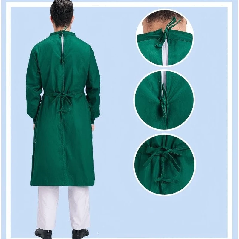 Sterilizable Medical Apparel:Surgical Gown/Thickened Cotton OR Scrubs/Dark Green Drill Reversible Gown/Nightingale IsolationGown view 2