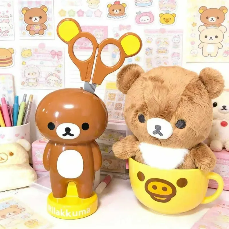 

Rilakkuma Scissors Cute Cartoon Student Handcraft Kawaii Stationery Cutter for Home Unboxing Desktop Decor Ornament Accessory