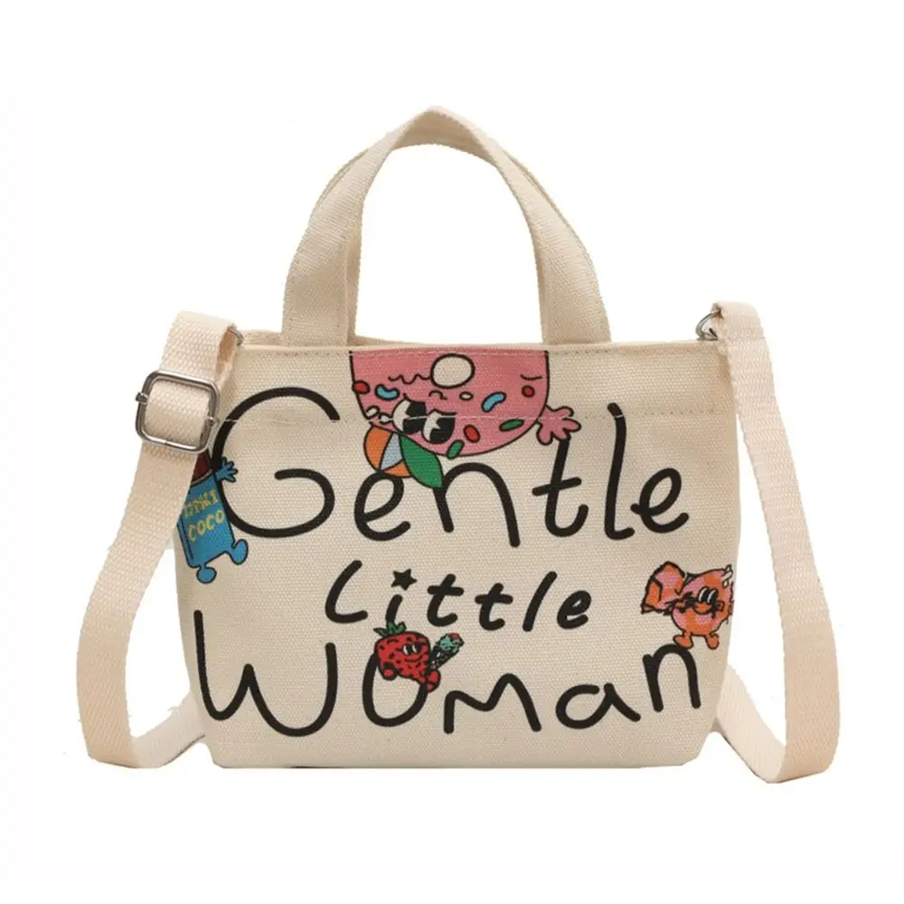 Women Crossbody Shoulder Bags Stylish Personality Letter Painted Canvas Bags Gentlewoman Makeup Lipstick Bags Large Capacity