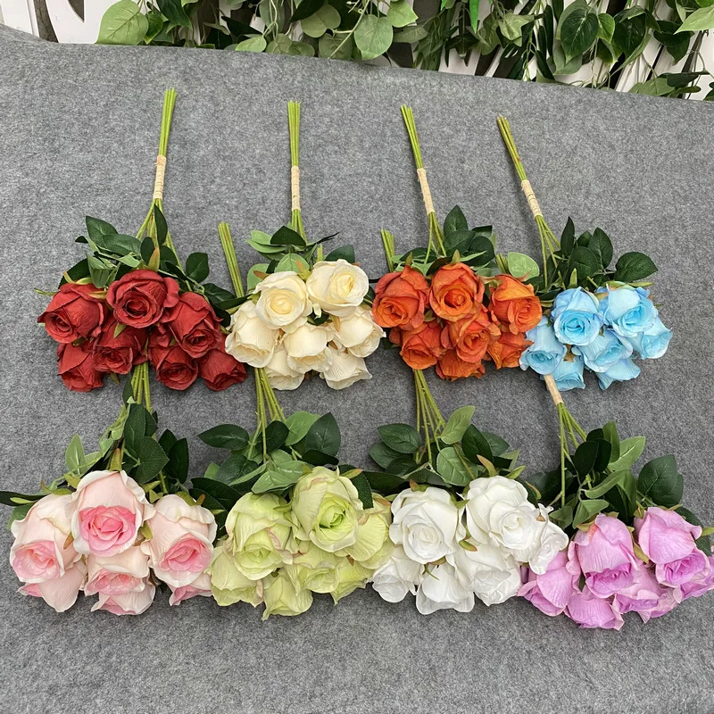 

7 Pcs Hand Tied Bouquet Roses Imitation Flowers Bride Holding Flowers Home Wedding Table Decoration Vase Fold Retro Artificial