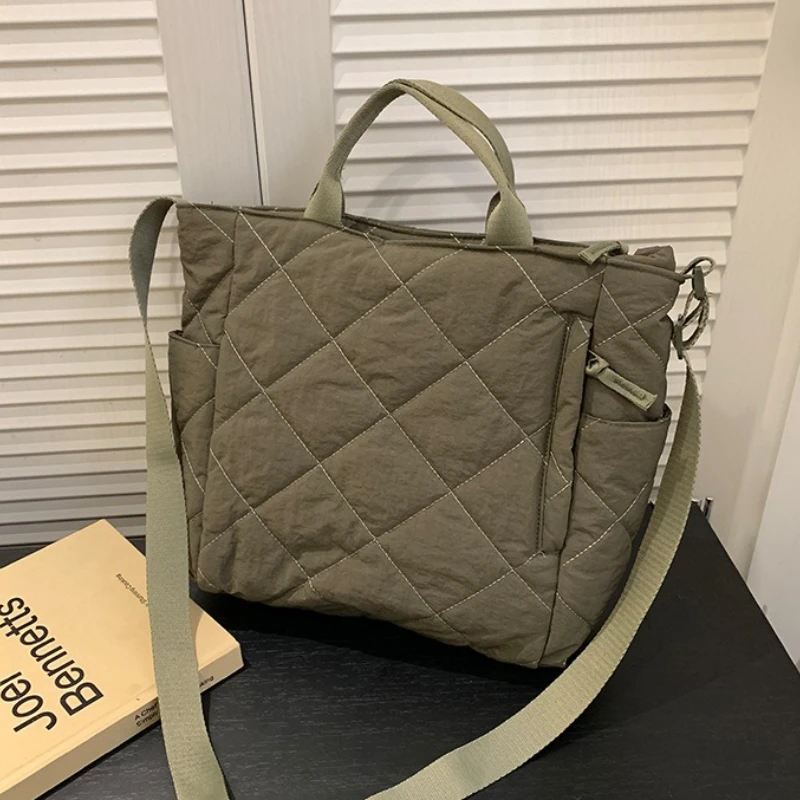 Lingge Embroidery Thread and Cotton Bag, Textured Casual Oxford Cloth Bag, Winter Tote Shoulder Bag, Cute Commuting Bags