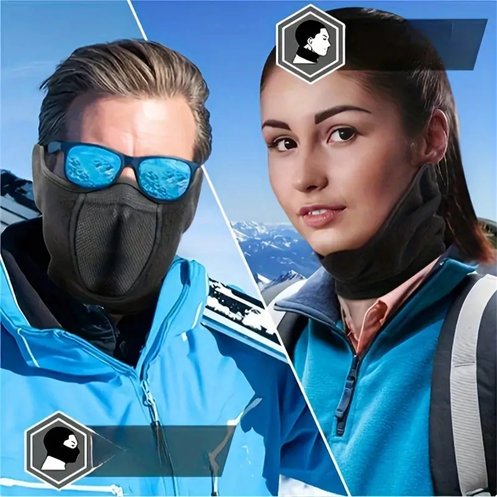 1pcs Winter Windproof Outdoor Fishing Warm Mask Sports Running Cycling Face Cover Polar Fleece Half Mask Ear Protection Black