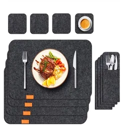 3pcs Set Placemat Table Mat Washable Felt Placemats Tableware Pad Non-Slip Placemat Set Dining Table Mat Cup Coaster Wine Pad