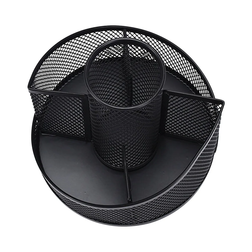 

Round Rotating Pen Holder Work Desk Multi-functional Desktop Organizer Black Holders
