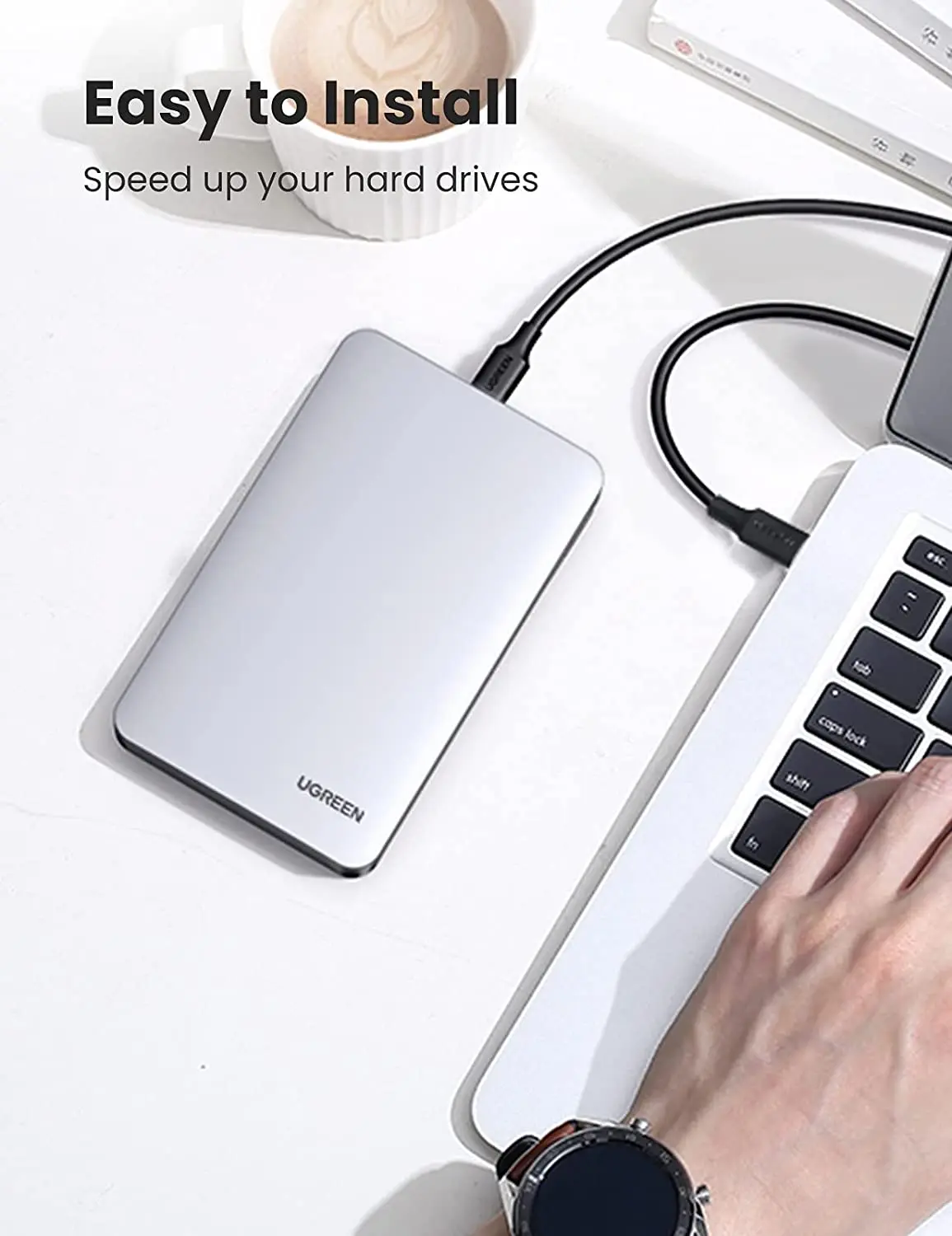 UGREEN USB C Hard Drive Enclosure for 2.5" SATA SSD HDD Aluminum USB C to SATA Adapter USB 3.1 Gen 2 Support UASP SATA III