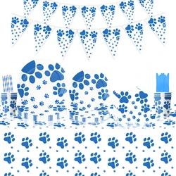 Decoraciones de cumpleaños con temática de garra de perro Azul, vajilla desechable para fiesta, servilletas de papel, vasos, platos, Pancarta, manteles, paja