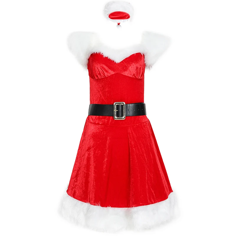 Christmas New Year Masquerade Party Santa Claus Suit Winter Velvet Red Sexy Cosplay Costume Christmas Party Dress  Costume