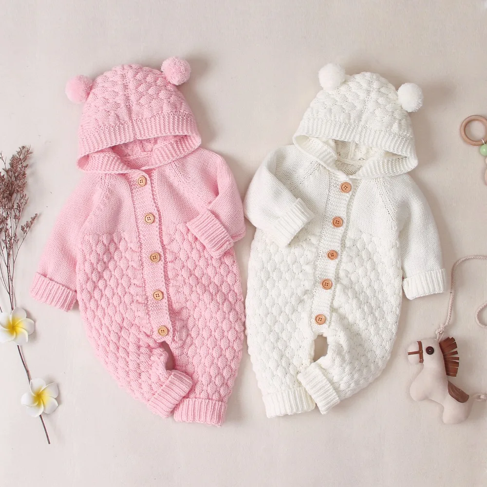 0-24M Newborn Baby Rompers Autumn Winter Warm Knit Baby Boys Costume Baby Girls Clothing Overall Baby Outwear Jumpsuits