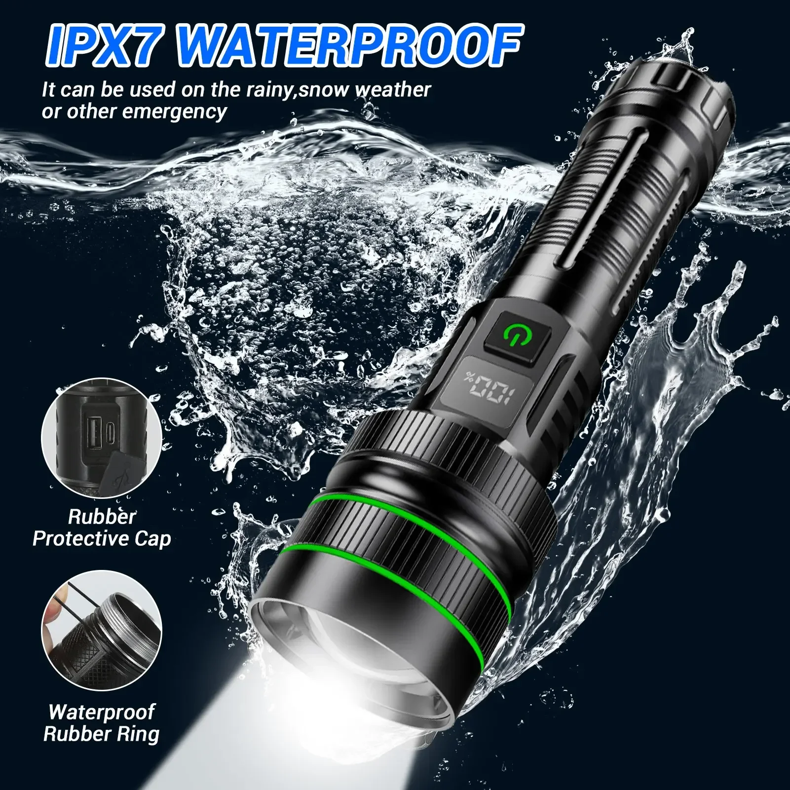 Most Powerful LED Flashlight 1500M Super Long Range Tactical Torch Light High Power Flashlight Long Shot Hand Lamp for Camping