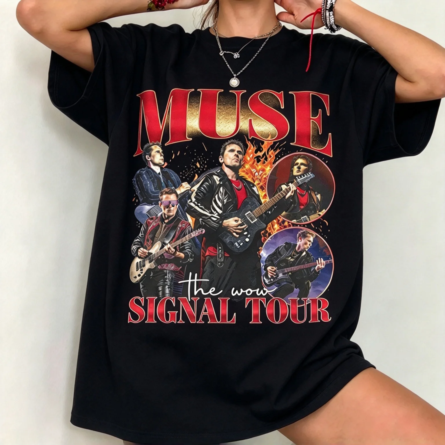 2026 New MUSE Signal Tour Family Matching T Shirt Vintage Rock Portrait Graphic Print Unisex Oversized Casual Streetwear Tee