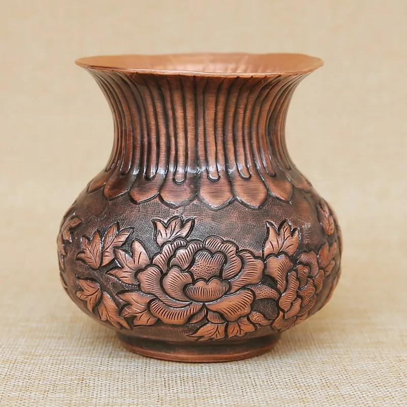 Hand Hammered Pure Red Copper Vase Handmade Copper Flower Vase Home Decor Ornament for Flower Arrangement