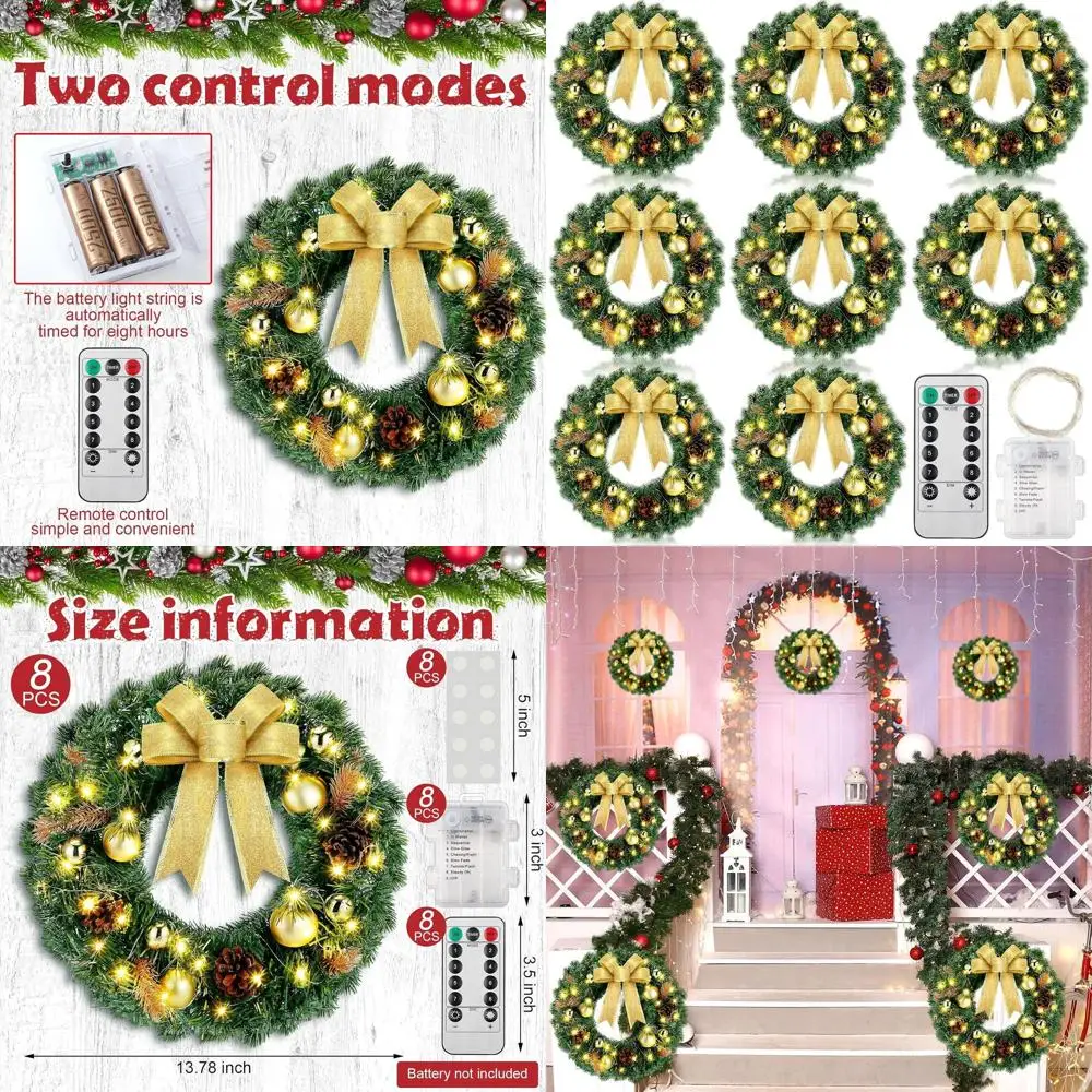 

Battery-Operated LED Lighted Artificial Christmas Wreath, 14 Inch, Pre-Lit for Outdoor Holiday Decor, Classic Bow Style