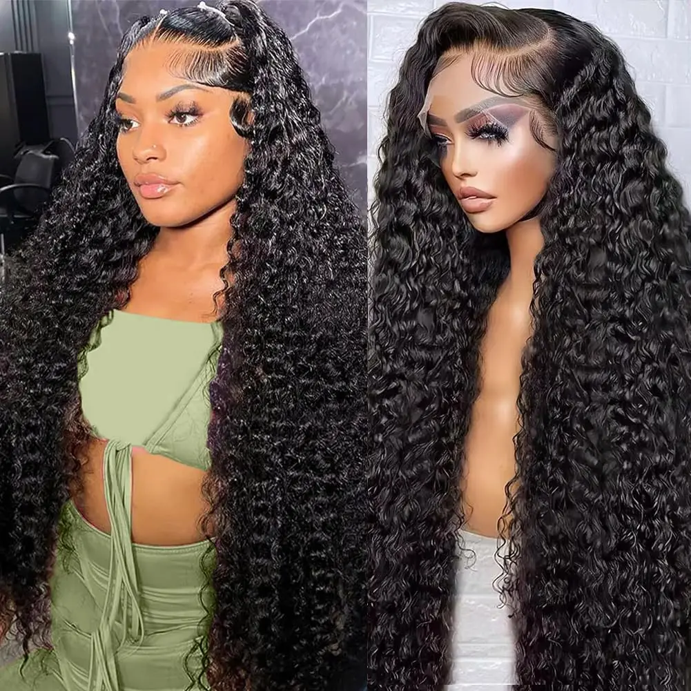 Deep Curly Human Hair Wigs for Women 13x6 Full Lace Front Wigs Human Hair Pre Plucked Deep Wave 180 Density HD Lace Frontal Wig