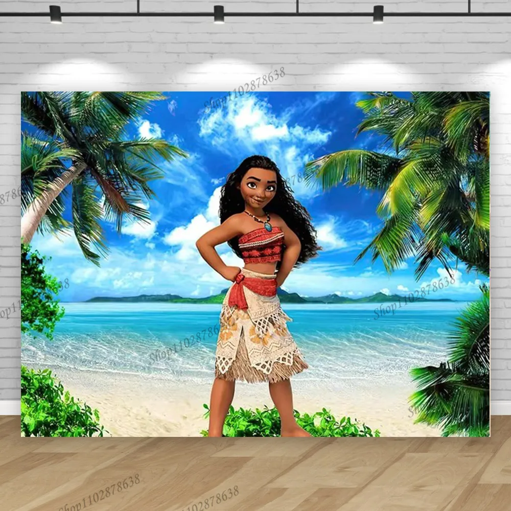 Party Backdrop Decorations Photoshoot Disney Moana Birthday Background Photography  Girls Vaiana Princess Flowers Banner Prop