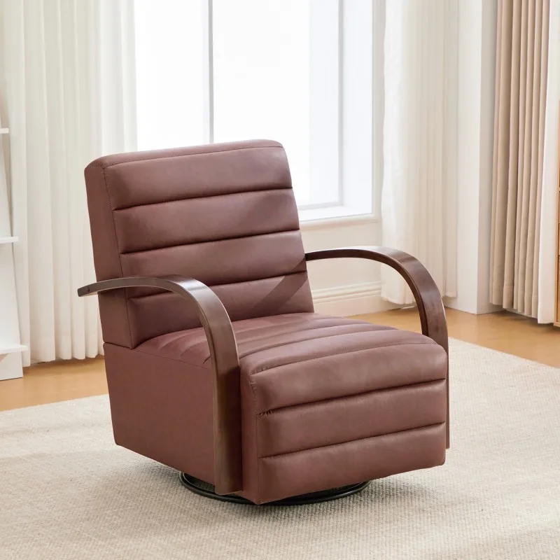 !@Modern 360° Swivel Accent Chair Solid Wood Armrests Comfy Upholstered Lounge Chair Channel Tufted for Office Dining Home Offic