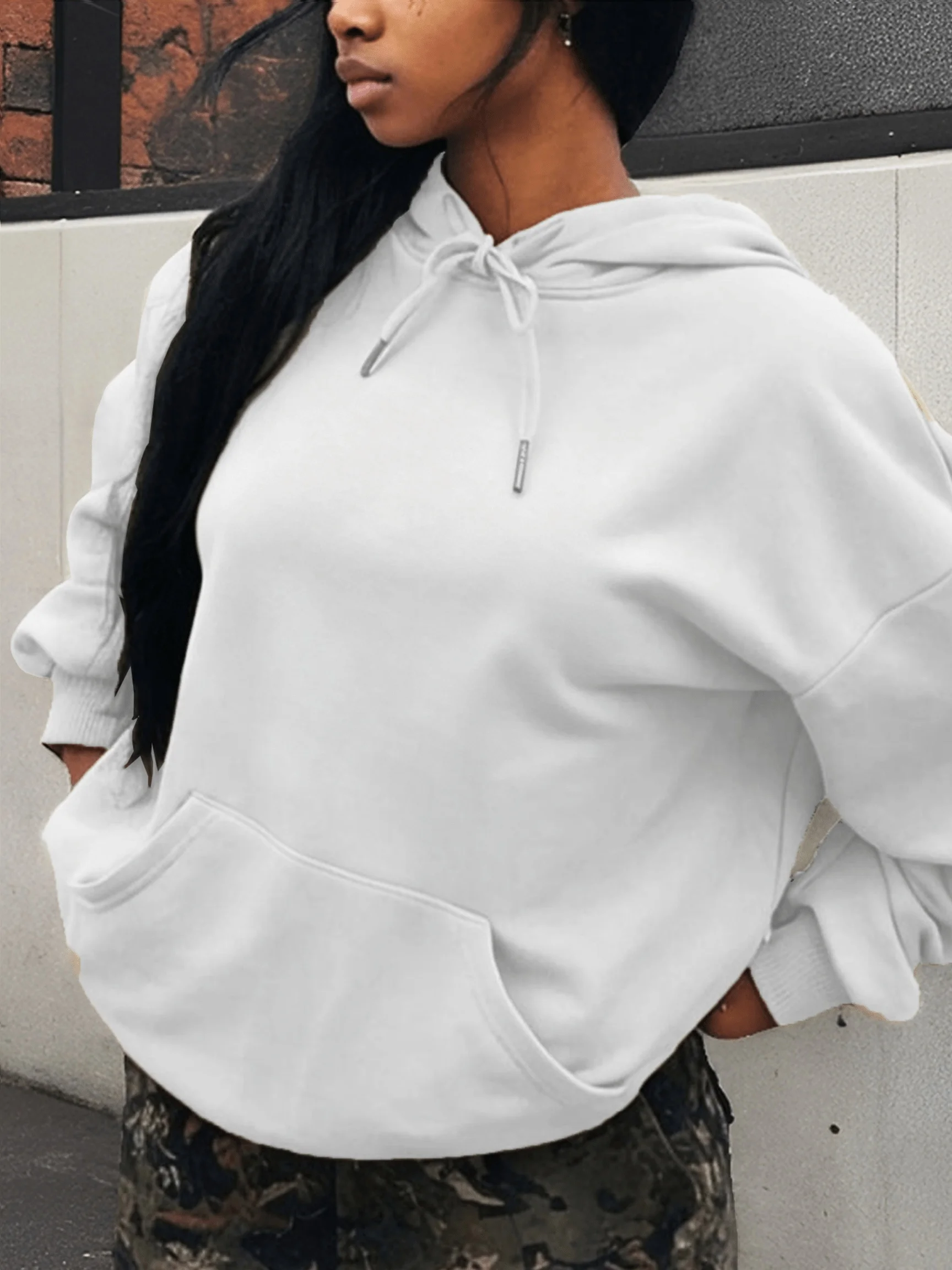 Women's Casual Comfortable Elegant Hooded Drawstring Pocket Long Sleeved Hoodie Top Fashionable Streetwear
