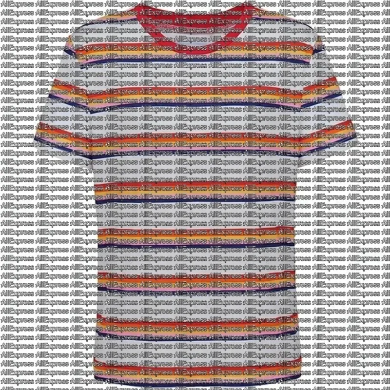 Rainbow Striped Printed Short Sleeved Shirt From American TV Series, Casual and Versatile Color Blocking Round Neck T-shirt