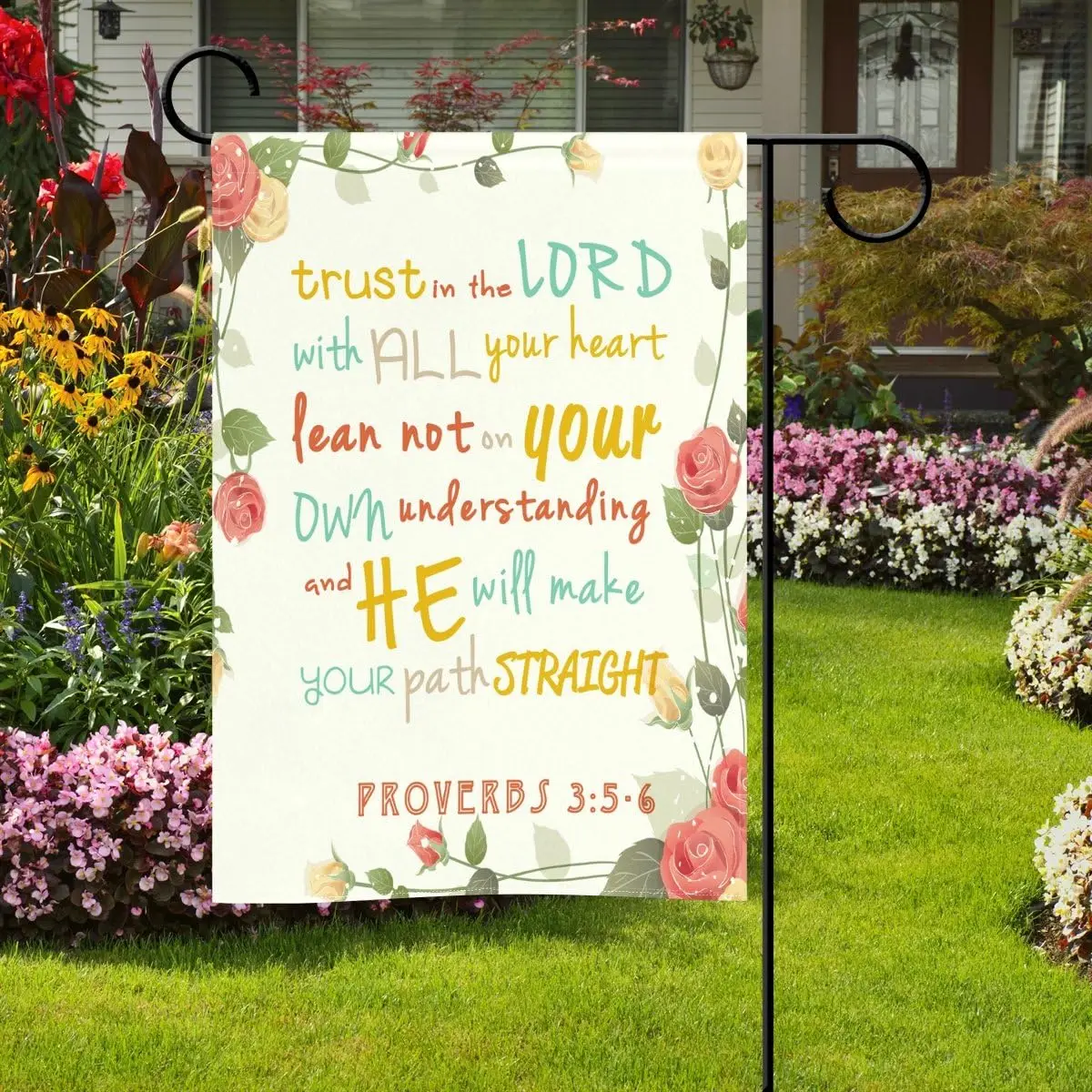 ALAZA Duble Sided Bible Verses Rose Love Truth Lord Polyester Garden Flag Banner 12 x 18 Inch for Outdoor Home Garden Flower Pot