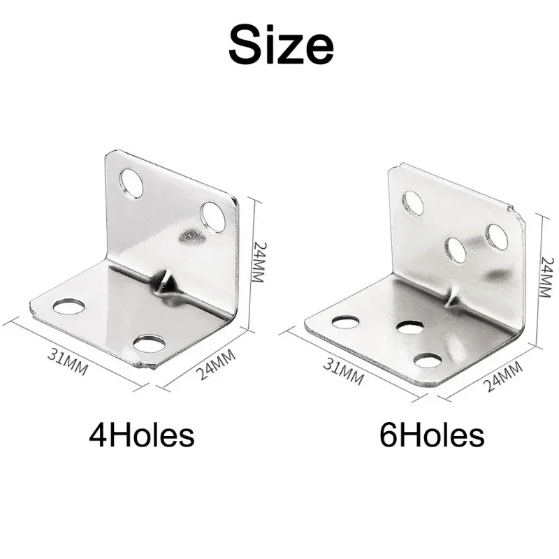 50/10PCS Universal Stainless Steel Corner Bracket 90 Degree Right Angle Fixed Bracket Wood Furniture Bedframe Cabinet Accessorie