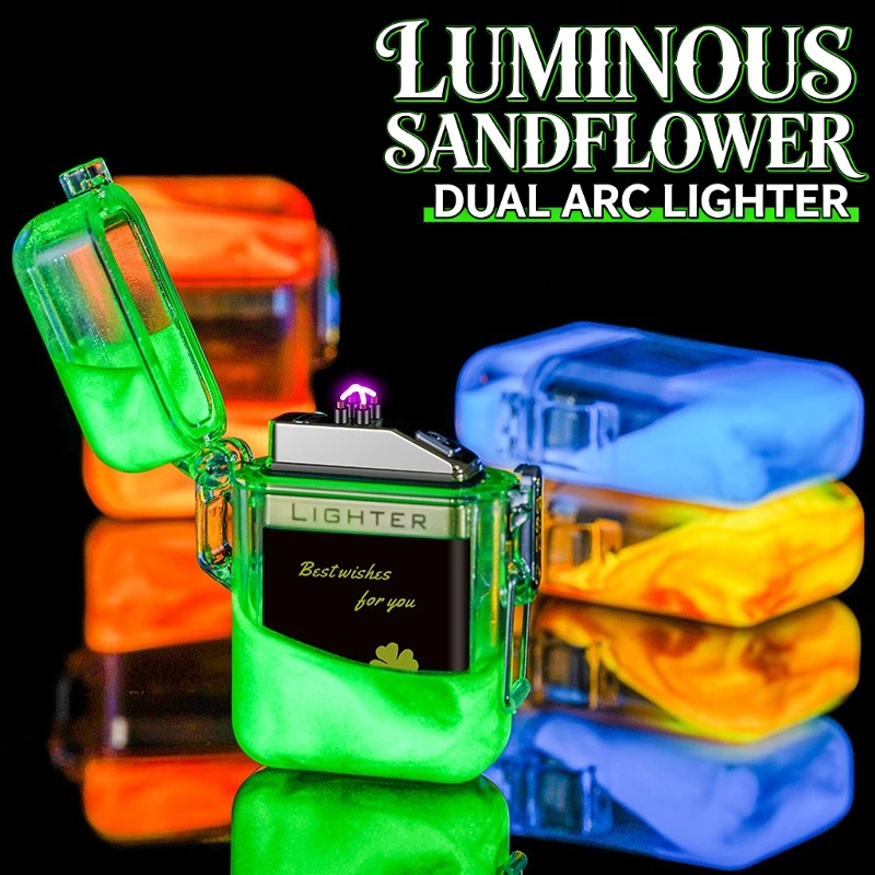 

Luminous Sand Flowing Dual Arc Lighter Rechargeable Electric Lighter Creative Glow-in-the-Dark Lighter for Gift & Daily Use