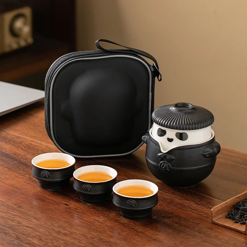 Chinese Panda Portable Travel Tea Set Small Set Exquisite Ladies Camping Quick Cup Simple Outdoor Teapot Tea Cup Trend Teaware