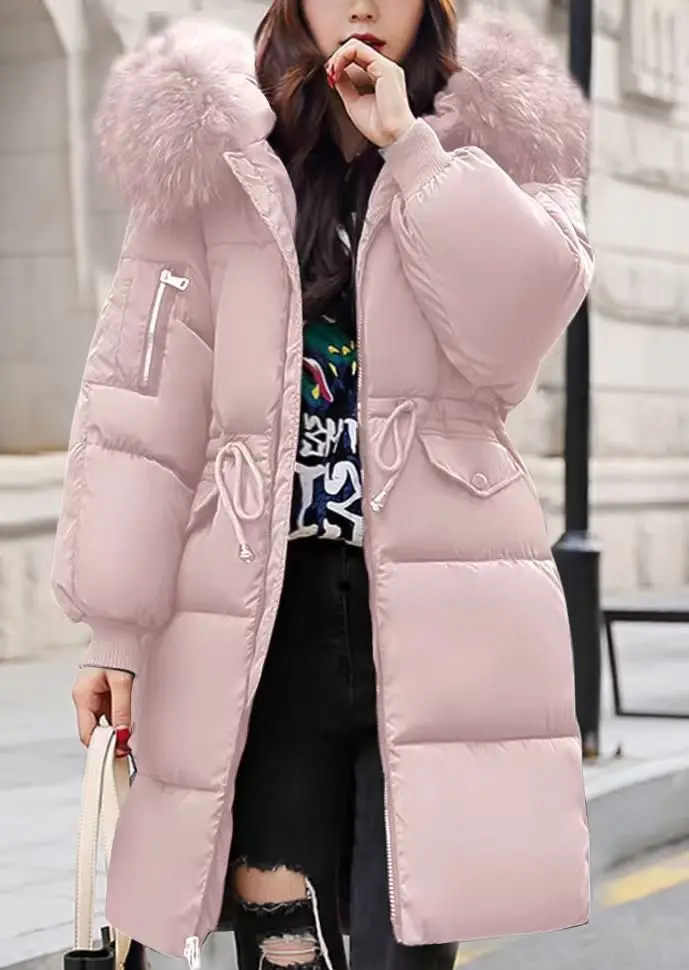 Korean Fashion Winter Solid Color Long-sleeved Down Cotton Jacket Women Bread Fur Collar 2026 New Korean Version Thickened Coat