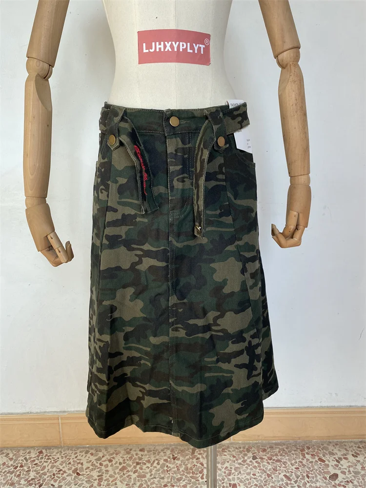 Women's Camouflage Calf-length A-line Skirt Young Girls Vintage Fashion Bottoms Female High Waisted Summer Loose Skirts