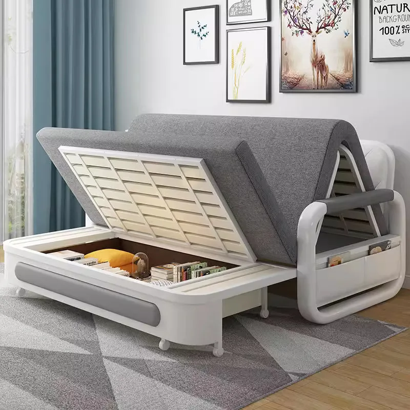 Folding dual-purpose multi-functional living room small apartment single double fabric balcony sitting sofa bed view 4
