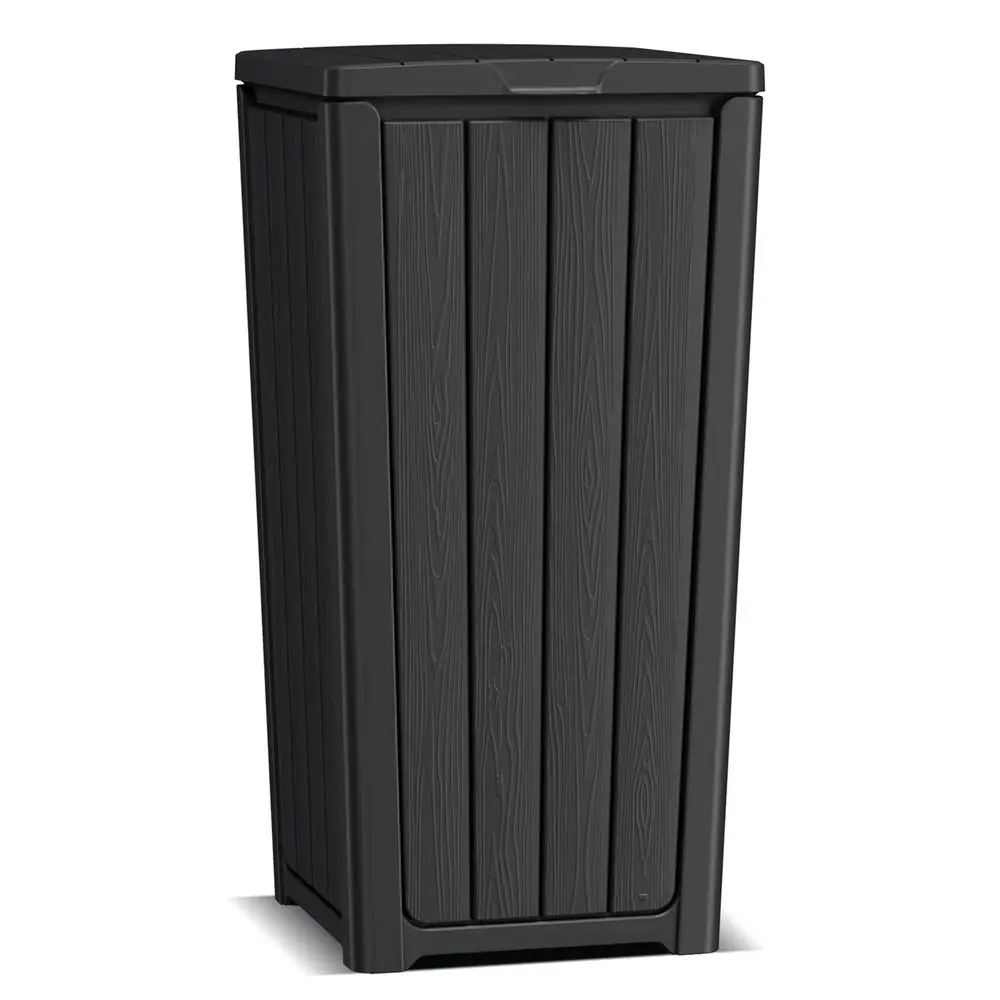 

Black Resin Trash Can Tiered Lid Waterproof Lightweight Easy Assemble Clean for Patio Kitchen Backyard Deck