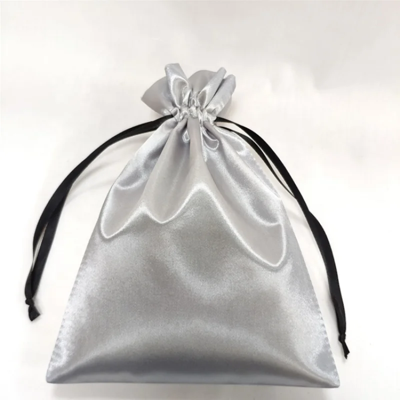 custom.Custom High Quality Drawstring Gray Satin Bag Packing Jewelry Silver Satin Drawstring Pouch