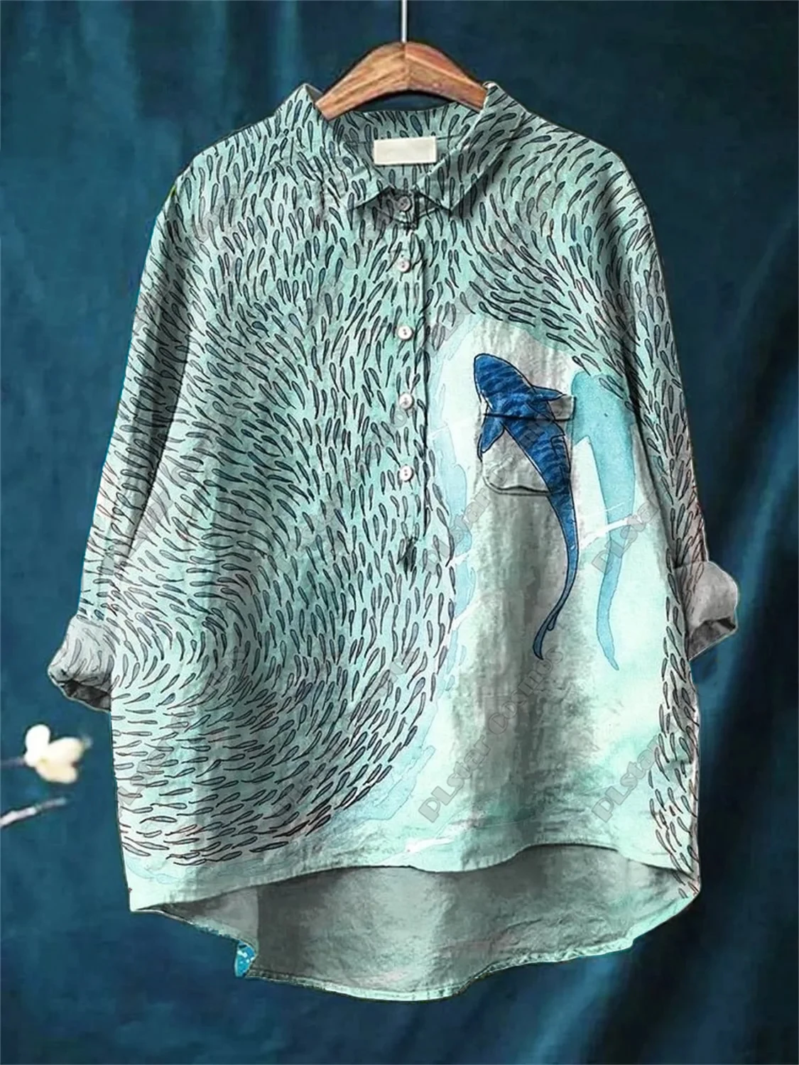 Nova carpa impressa em 3D, baleia, sardina, lagosta, casual feminina, camisa de tubo solto, top de verão legal feminino