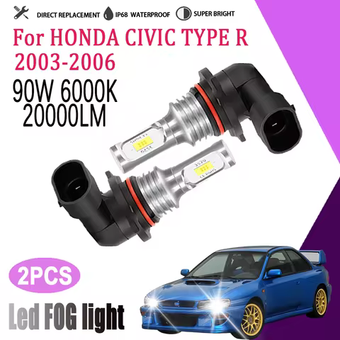 2Pcs 20000LM 9006 Bulbs HB4 Fog Bulb CSP Chips LED Car Fog Lamp 6000K Super Bright High Power For HONDA CIVIC TYPE R 2003-2006