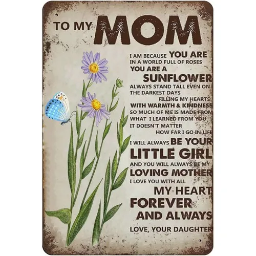 To My Mom Tin Sign Wall Art Mother;s Day Retro Farmhouse Bar Garage