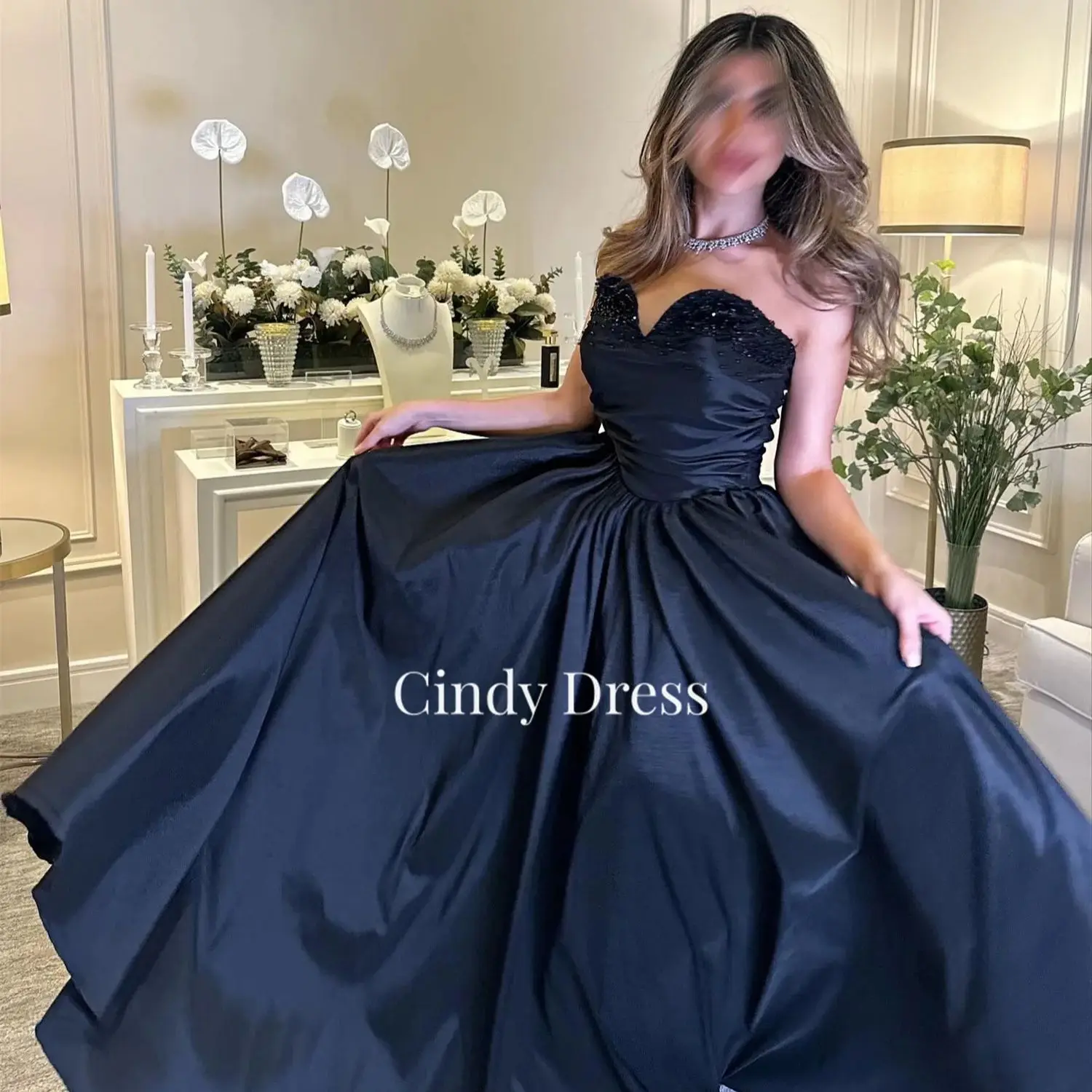 

Cindy Navy Blue Satin Customized Elegant Long Woman Party Dresses for Special Occasions Evening Gala Prom Wedding Dress 2024