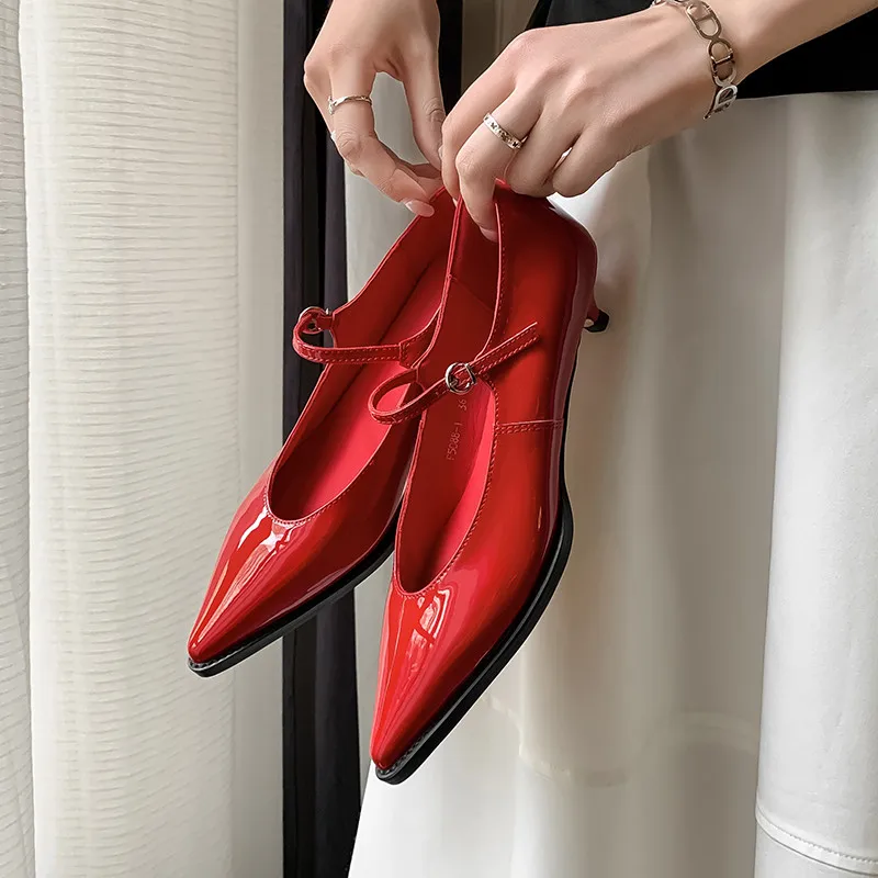 

MKKHOU Fashion Women's Shoes New High Quality Genuine Leather Pointed Shallow Mouth High Heels Commuter Women Shoes Mary Janes