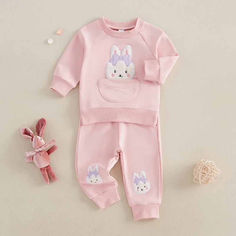 Adorable Baby Girl Easter Bunny Costume Cute Rabbit Print Hoodie and Jogger Pants with Pockets 2 Piece Outfit Set