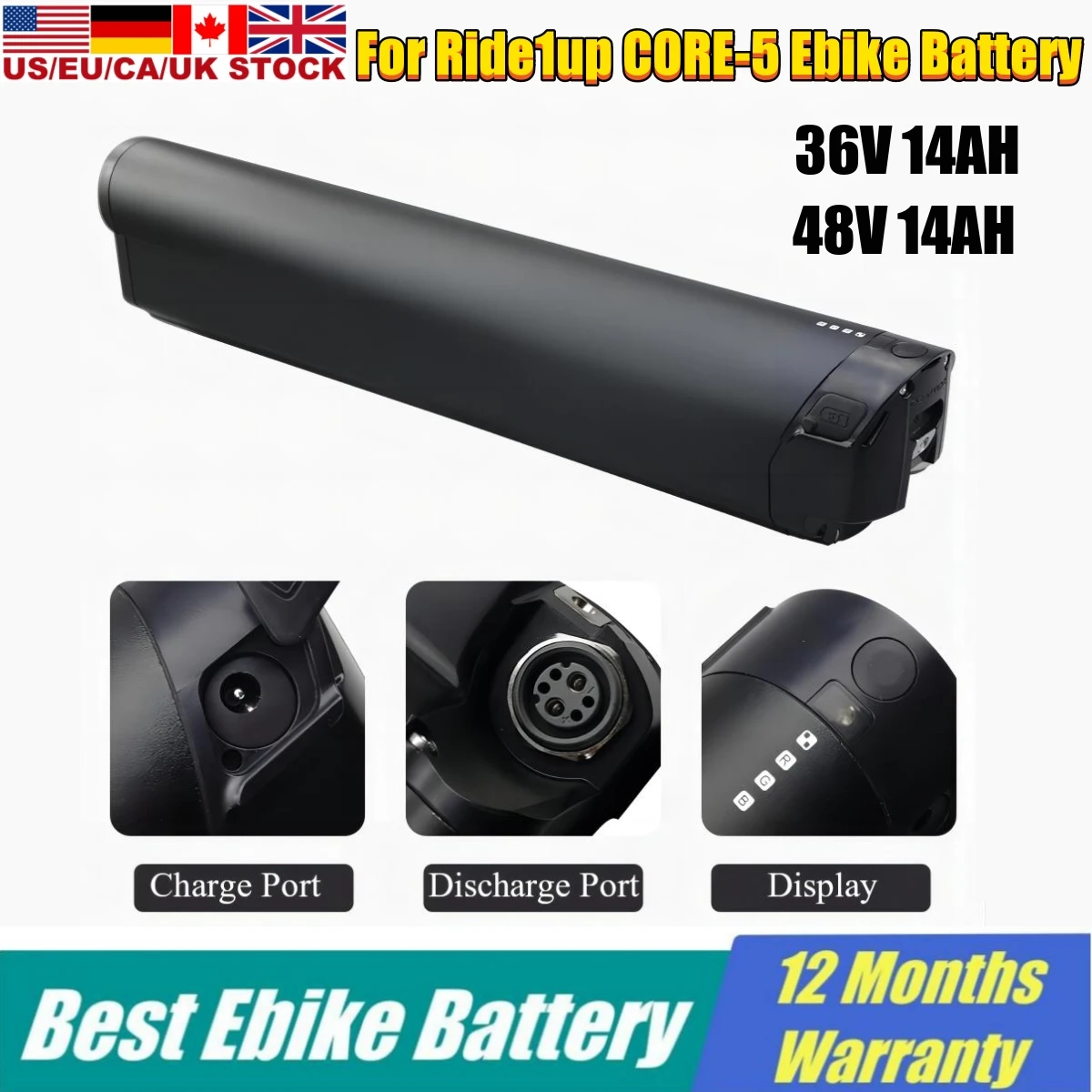 

48V Original Ebike Battery For Ride1up CORE-5 Electric Bike Batteries 11.6Ah 14Ah 350W 500W 750W