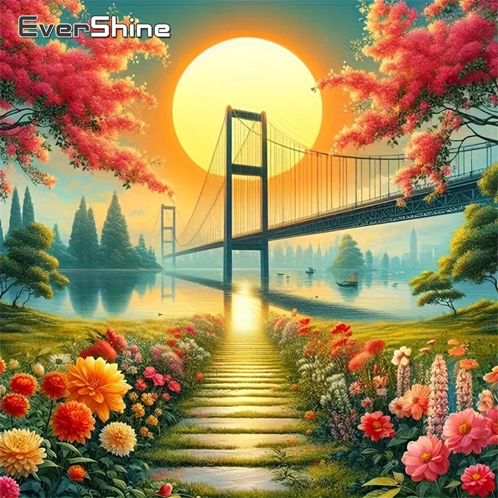 Evershine Baum-Diamant-Mosaik-Landschaft, vollflächiges quadratisches Bohrbild, Mondbild, Strass-Stickerei, Blumen-Heimdekoration