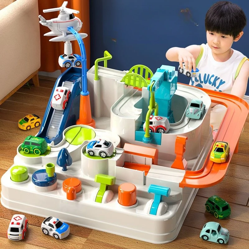 Children Track Adventure Game Racing Rail Car Model Educational Toys Brain Mechanical Interactive Train Animals Space Rocket Toy