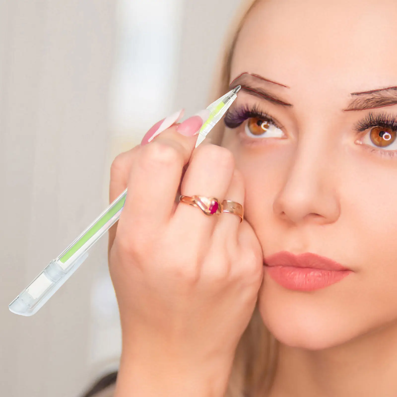 6Pcs Eyebrow Marking Pens Skin Marker Pen Portable Position Marker Pen for Skin Positioning Accurate Eyebrow Mapping
